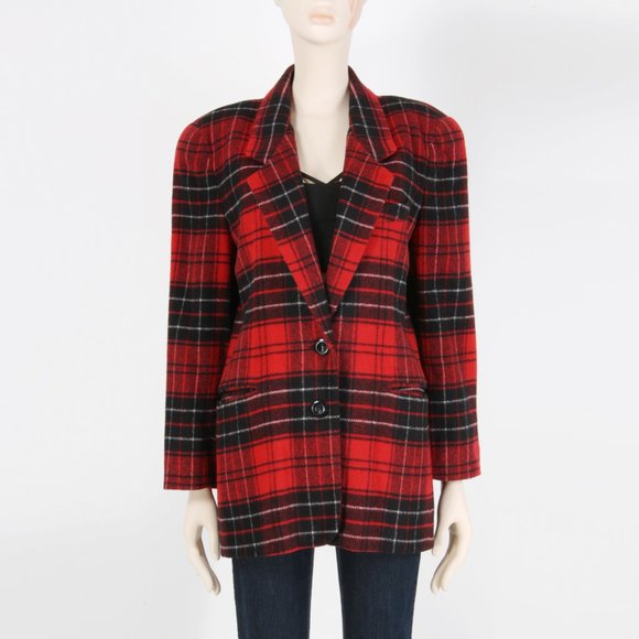 M Vintage 90s Compagnie Internationale Express Red Plaid Boxy Blazer Italy Y2k - Picture 2 of 8